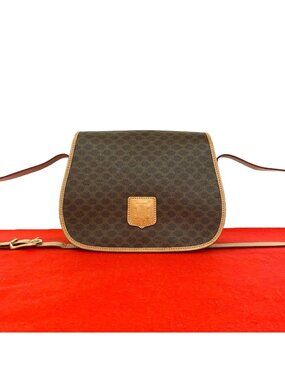 Celine Vintage Macadam Blason Pattern Triomphe Leather Shoulder Bag Pochette